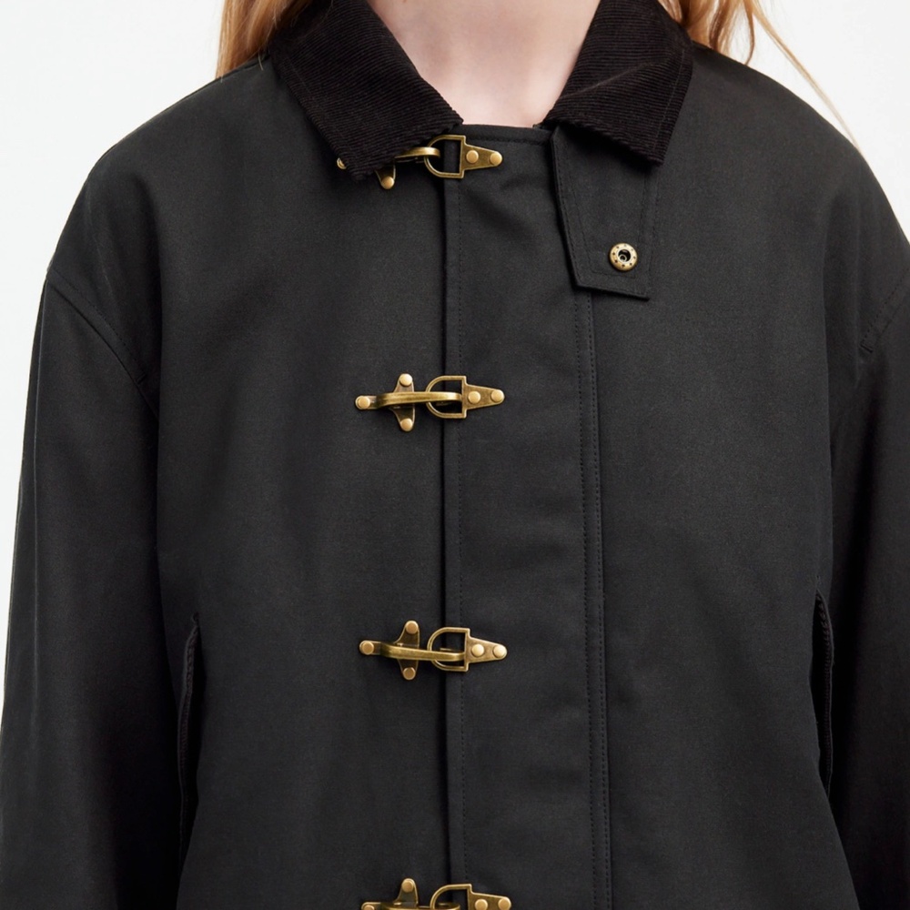 New Madewell x Alpha Industries Size L Waxed Cotton Car Coat Black $265 NS730 - Picture 3 of 6